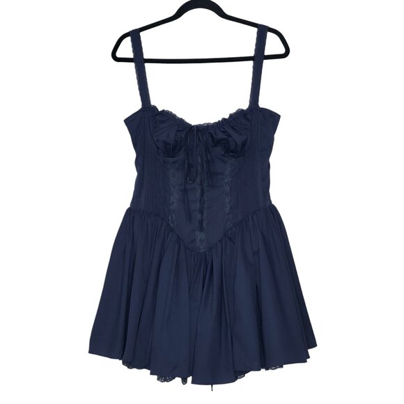House of CB Pietra French Navy Blue Corset Sweetheart Lace Trim Mini Dress XL - Picture 3 of 11